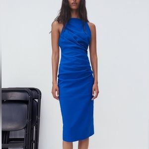 NWOT zara dress - Electric blue linen blend square neck